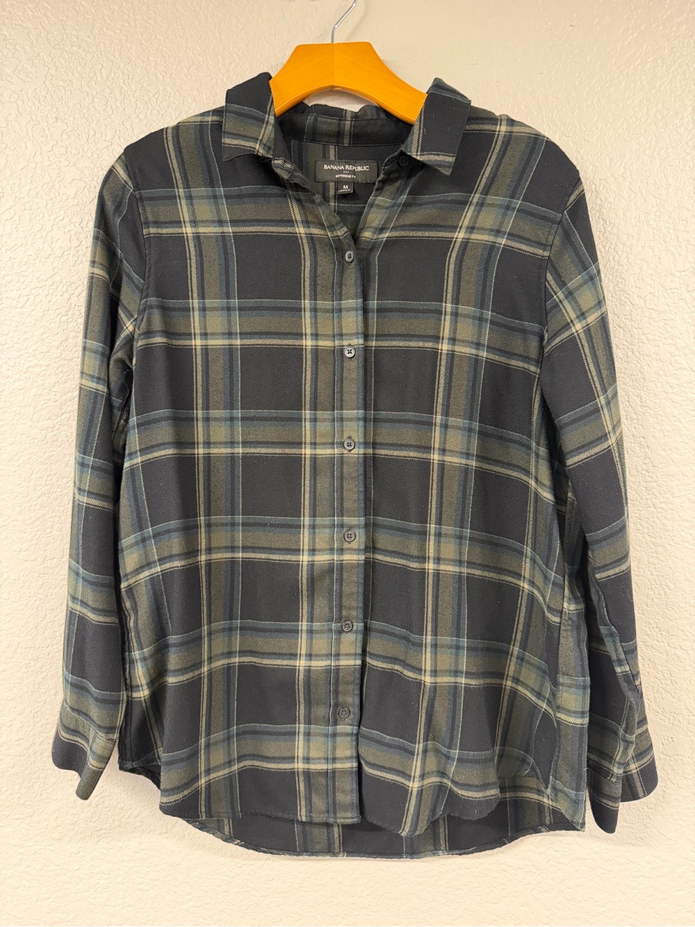 Banana Republic Women’s Black, Olive & Teal Plaid Button-Up Shirt
